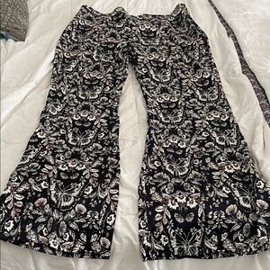 Anthropologie Black and White Floral Wide Leg Pants